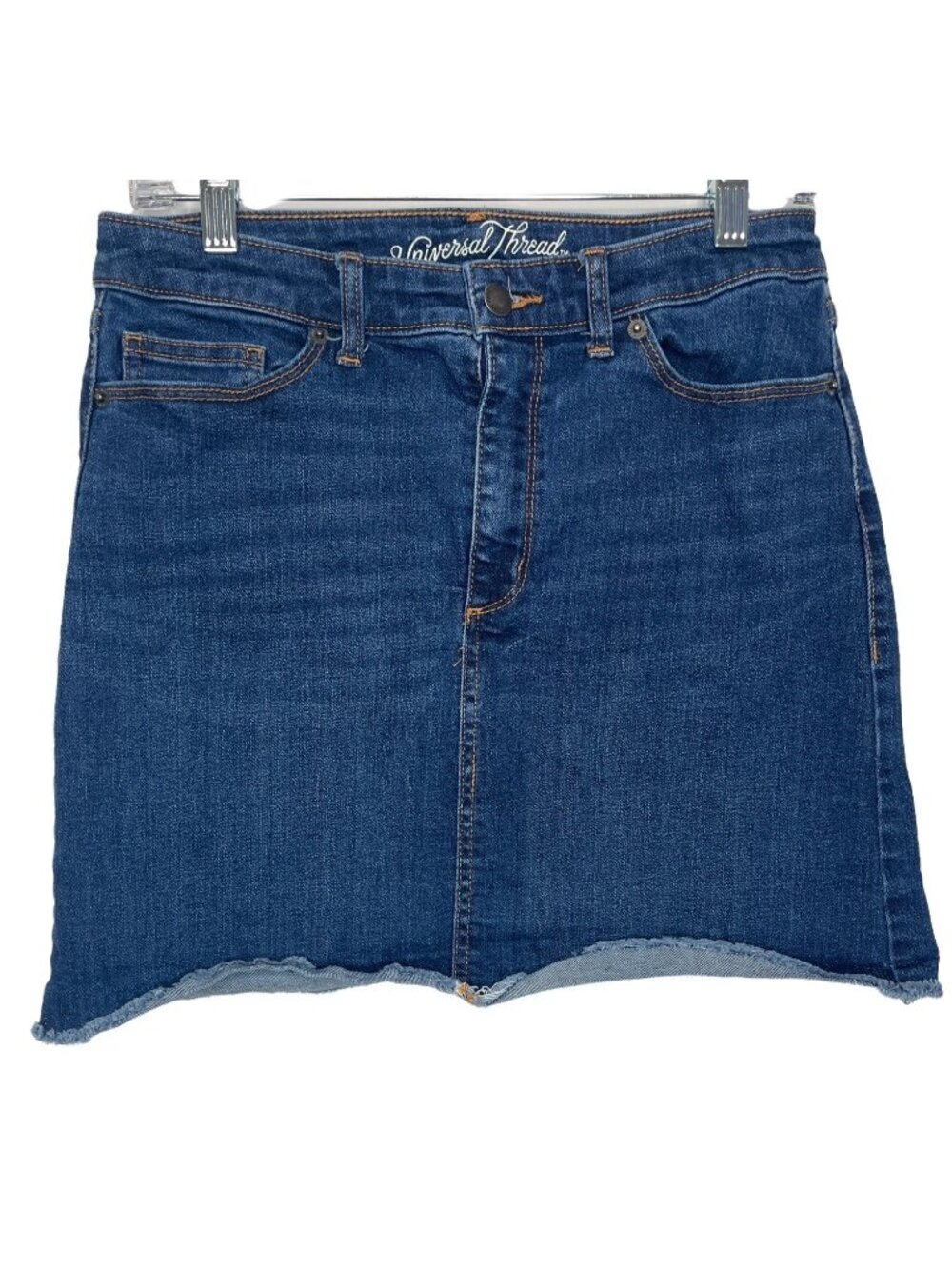 Universal Thread Womens Size 6 Denim Mini Skirt Frayed Hem Blue Casual